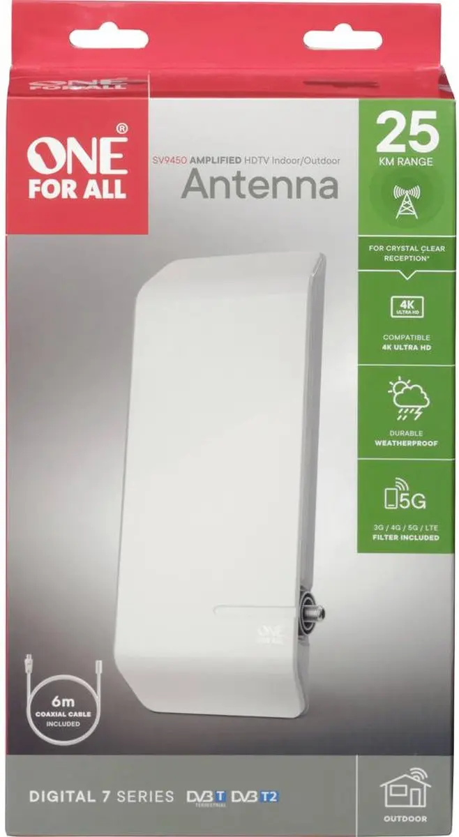 One For All SV 9450-5G Passieve DVB-T/T2 Antenne - Buiten - Wit - afbeelding 6 van 6