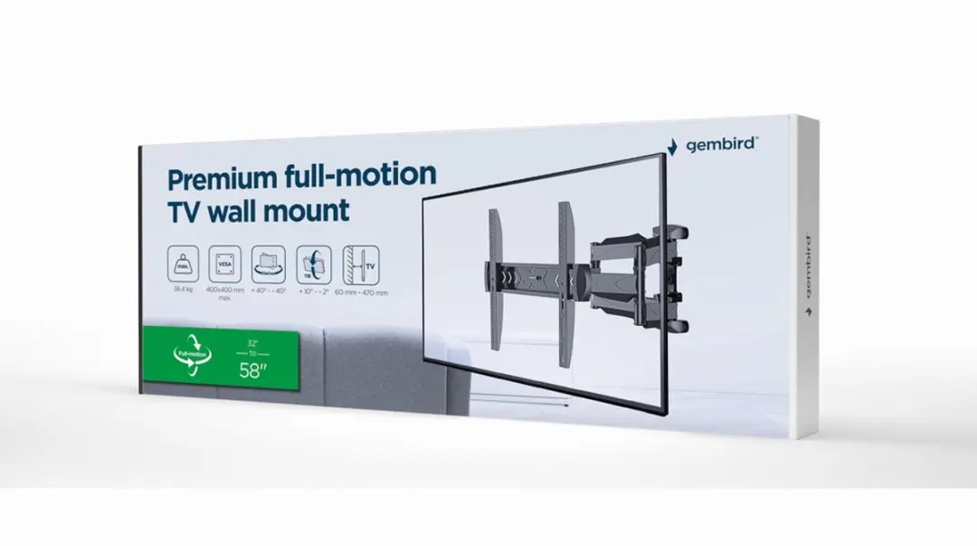 Gembird WM-58ST-01 Full-Motion TV Wandbeugel 32-58" - VESA tot 400x400mm - Zwart