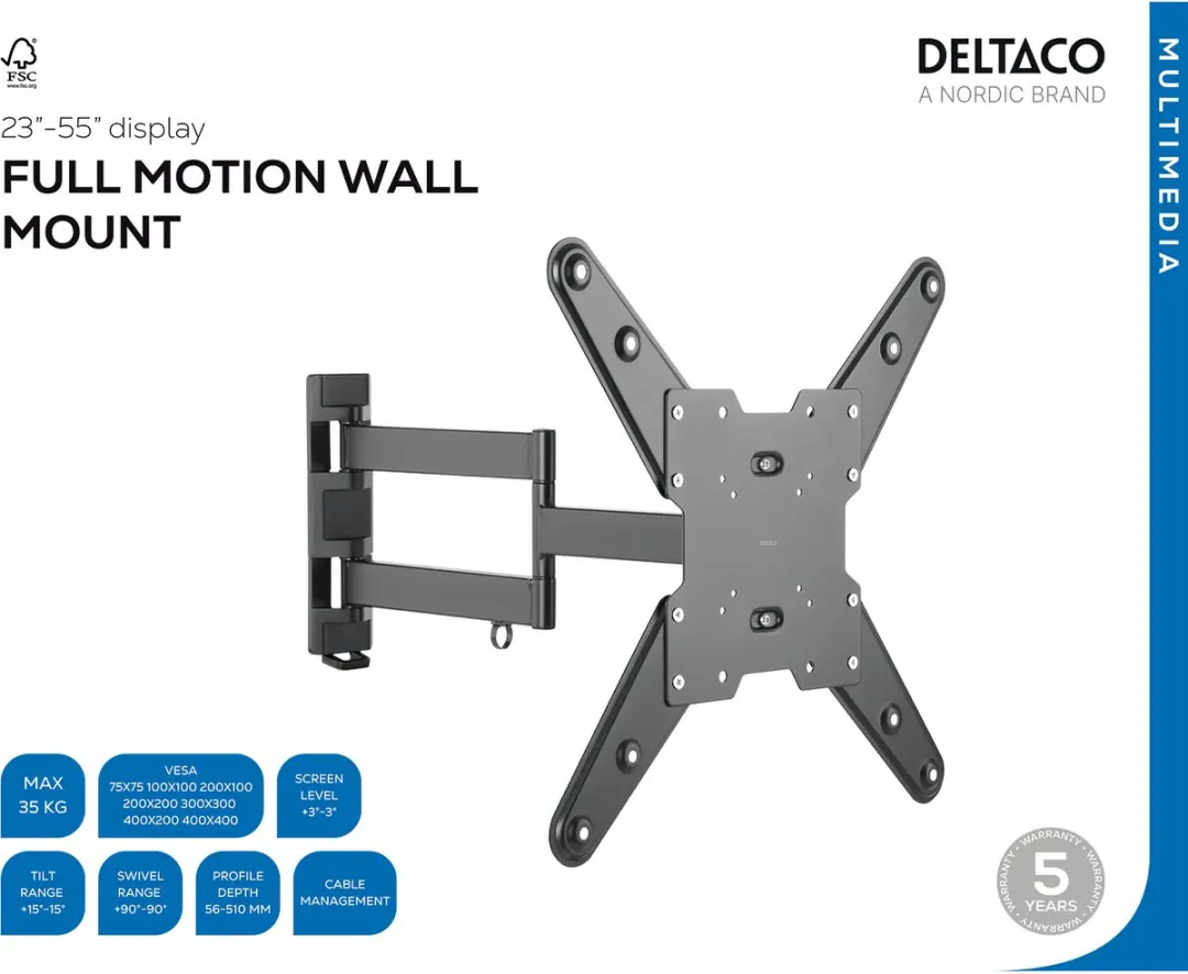 Deltaco ARM-425 TV Beugel - 32-55 inch - Max 35kg - Zwart