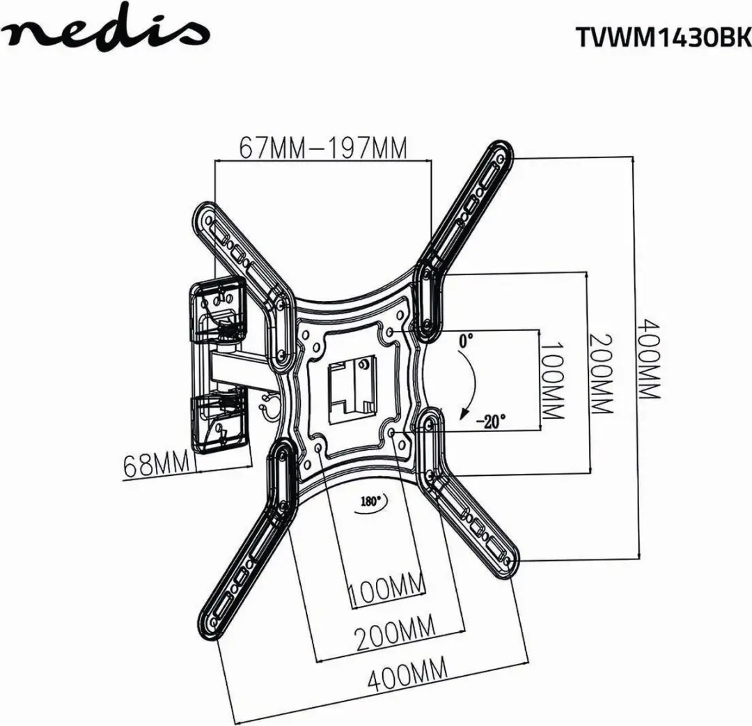 Nedis TVWM1430BK Draai-Kantel TV-Muurbeugel 55" - 30kg - Zwart