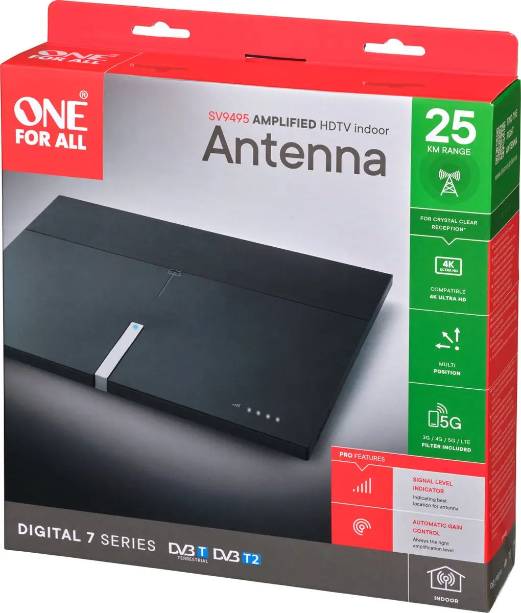One For All SV9495 DVB-T/T2 Binnenantenne - 360° Versterkt - Zwart - afbeelding 6 van 6