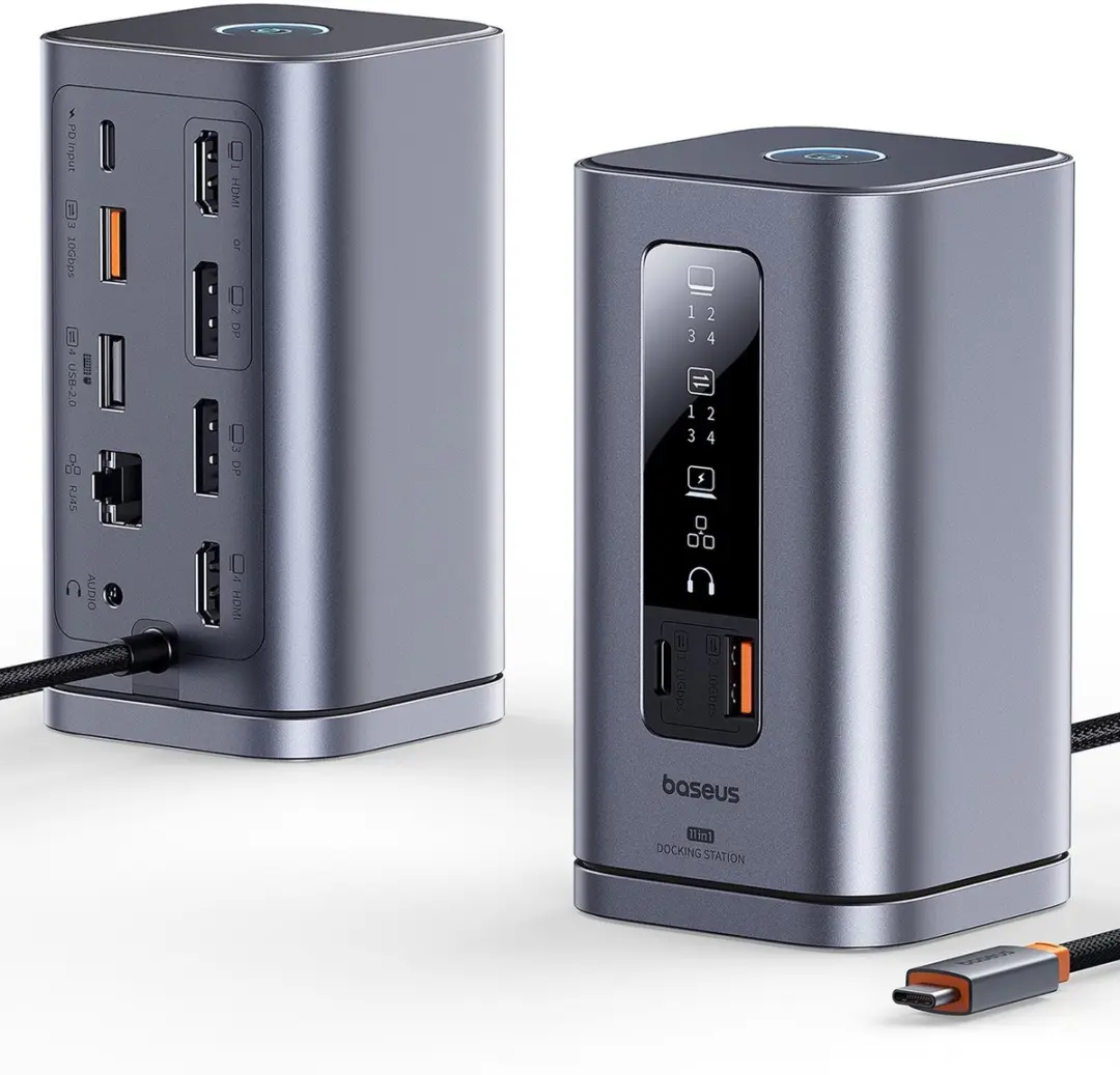 Baseus Hub 11-in-1 Dockingstation - 2x HDMI 4K, 2x DP, USB-C PD - Grijs
