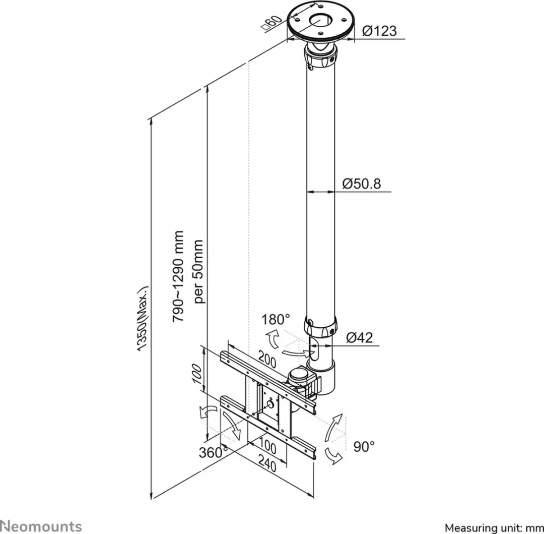 Neomounts FPMA-C100SILVER TV Plafondbeugel - 30" - Zilver