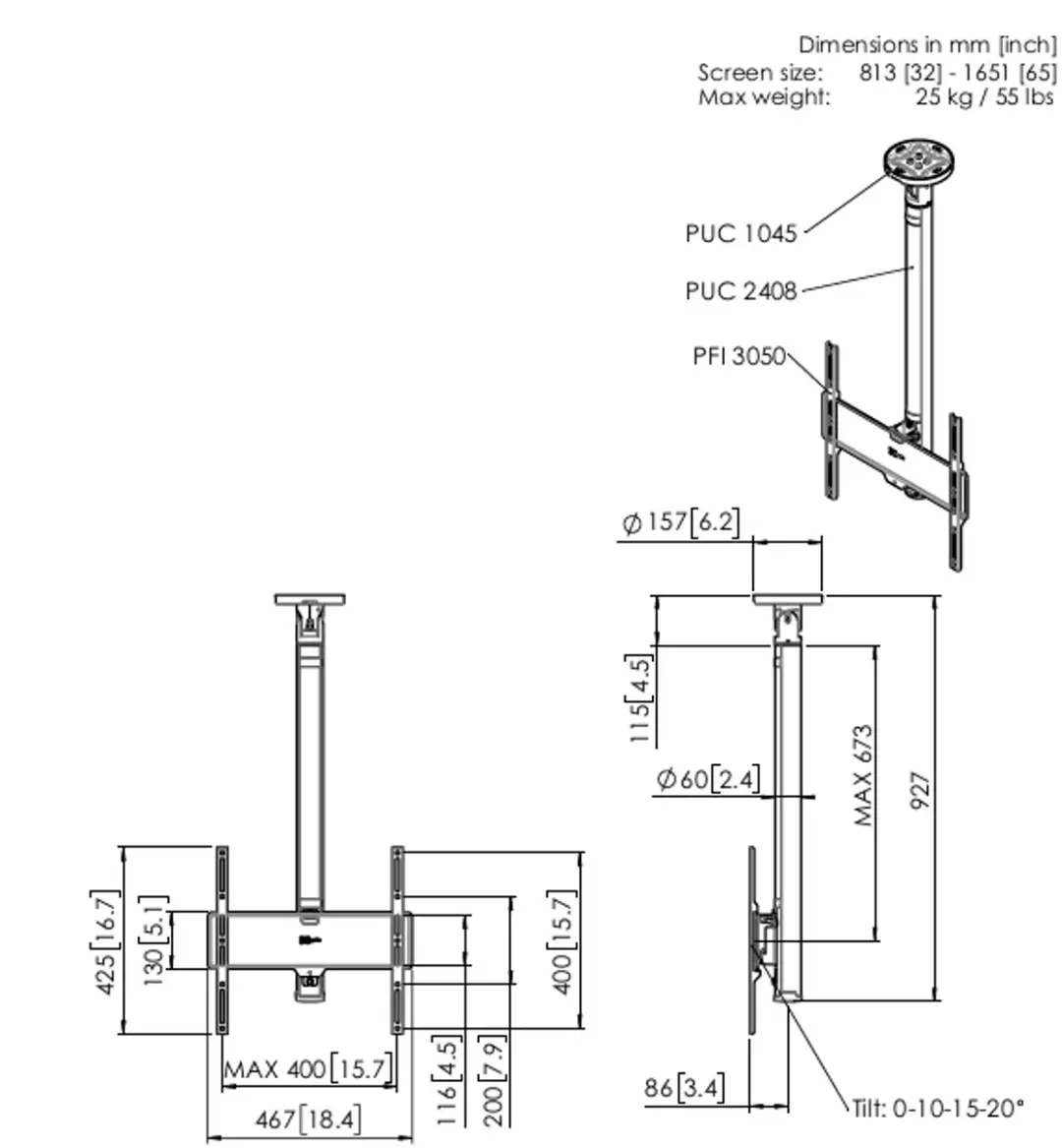 Vogel's CT40844BC Plafondbeugel - 32-65" - 25kg - Zwart