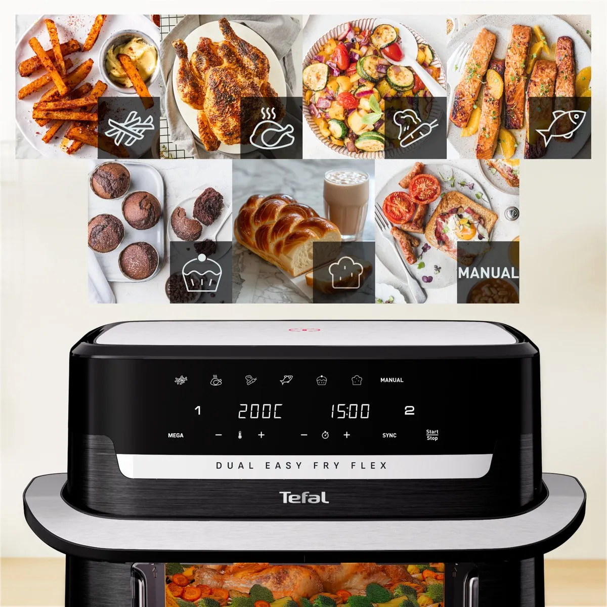 Tefal Dual Easy Fry Flex EY9228 Airfryer 9L - Zwart