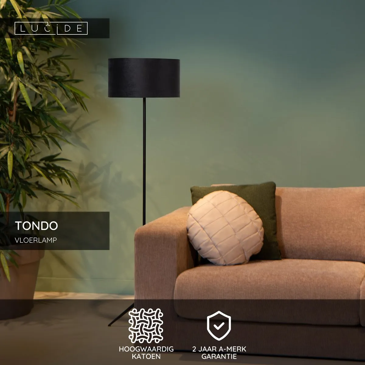 Lucide Tondo Vloerlamp Ø38cm - 1xE27 - Zwart