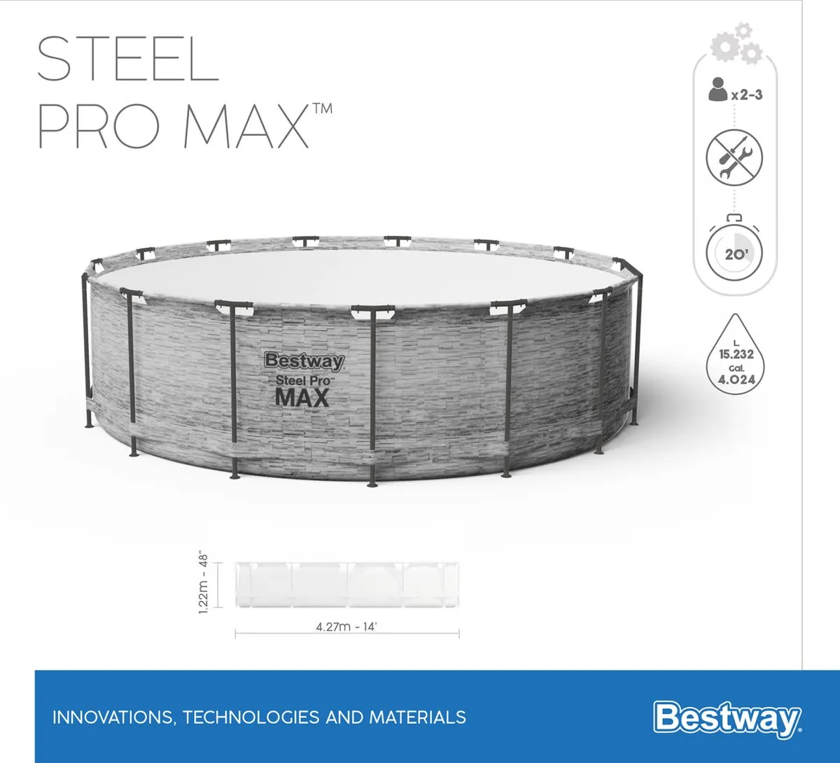 Bestway Steel Pro MAX 427x122cm Opzetzwembad - 15.232L - Grijs