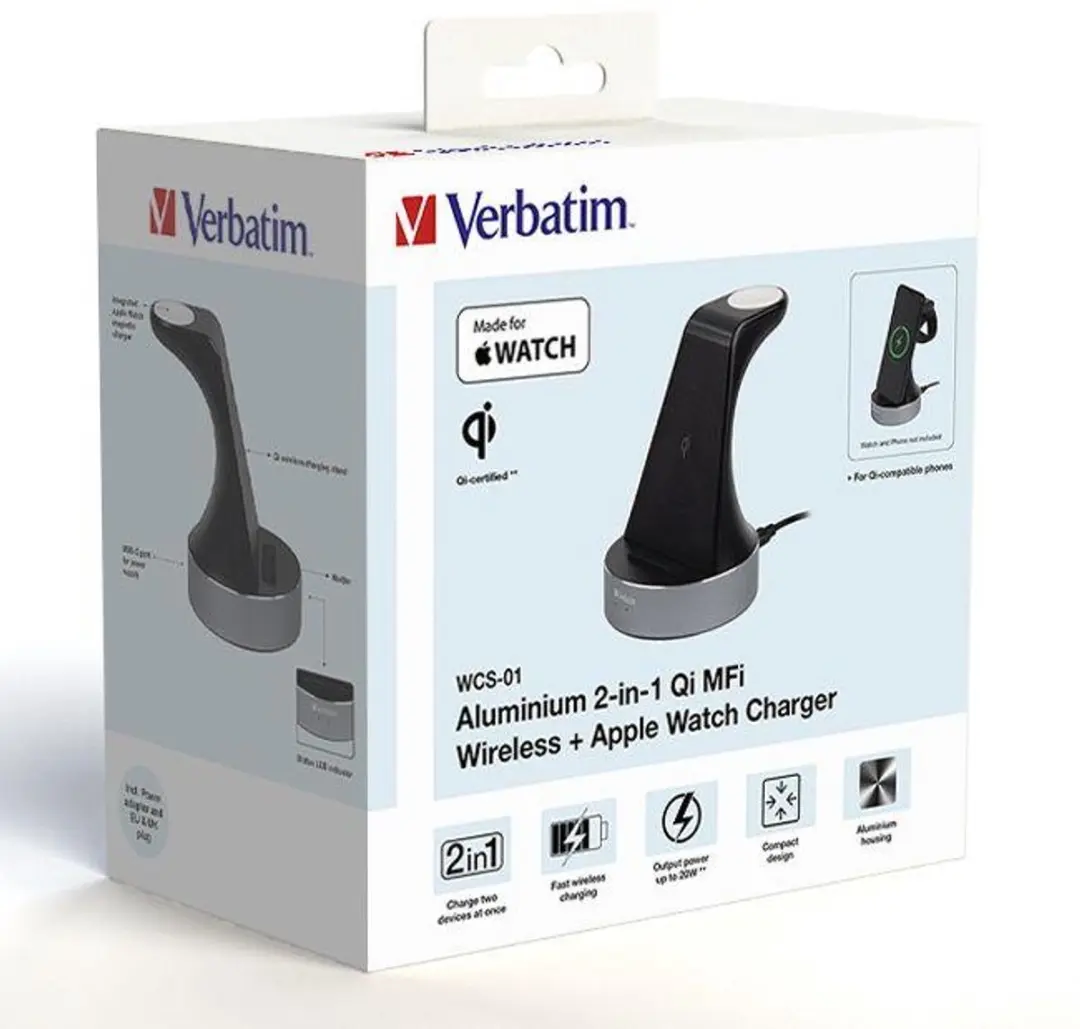 Verbatim WCS-01 2-in-1 Qi Oplader - Apple Watch - 20W - Zwart - afbeelding 6 van 6