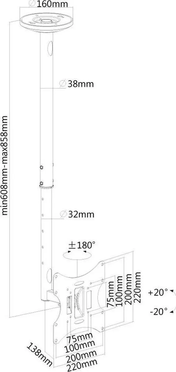Neomounts FPMA-C060BLACK TV Plafondbeugel - 40" - Zwart - afbeelding 6 van 6