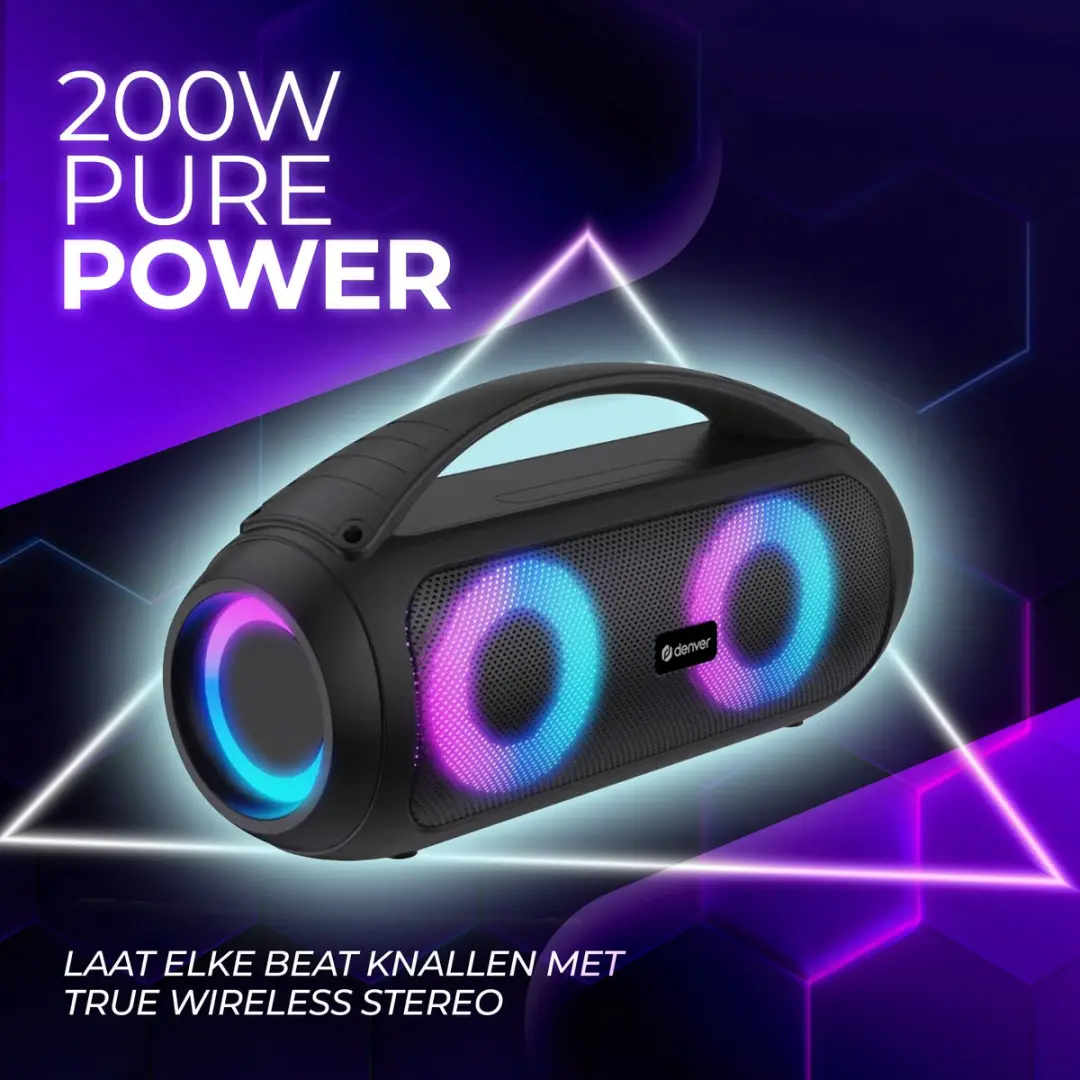 Denver BTG616 Draadloze Bluetooth Speaker - 200W - Zwart - afbeelding 6 van 6