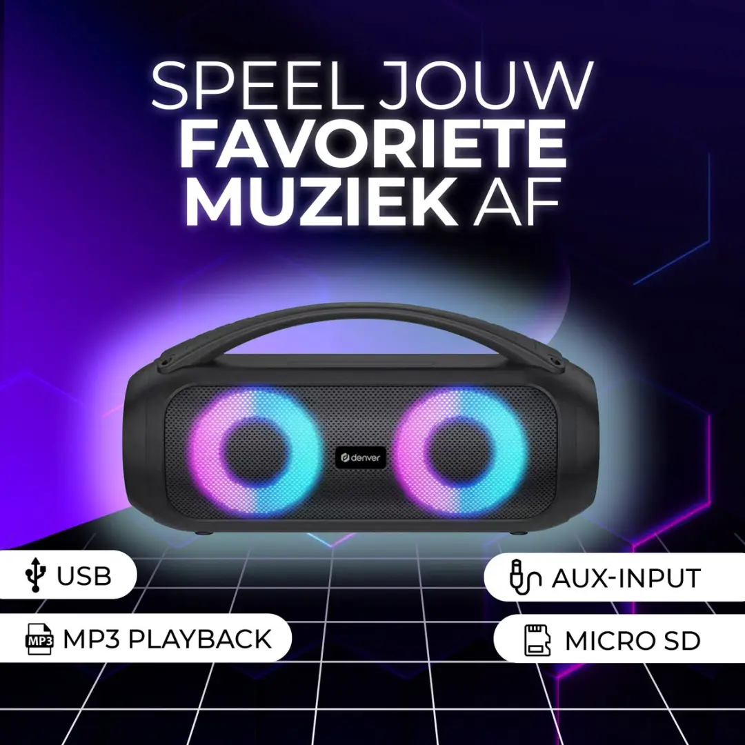 Denver BTG616 Draadloze Bluetooth Speaker - 200W - Zwart