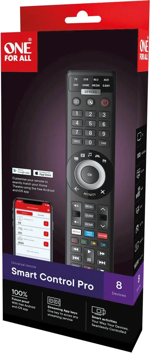 One For All URC7981 Universele Afstandsbediening - 8-in-1 Zwart