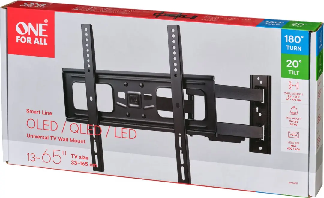 One For All WM2453 Vesa Muurbeugel - Draaibaar 180° - Zwart