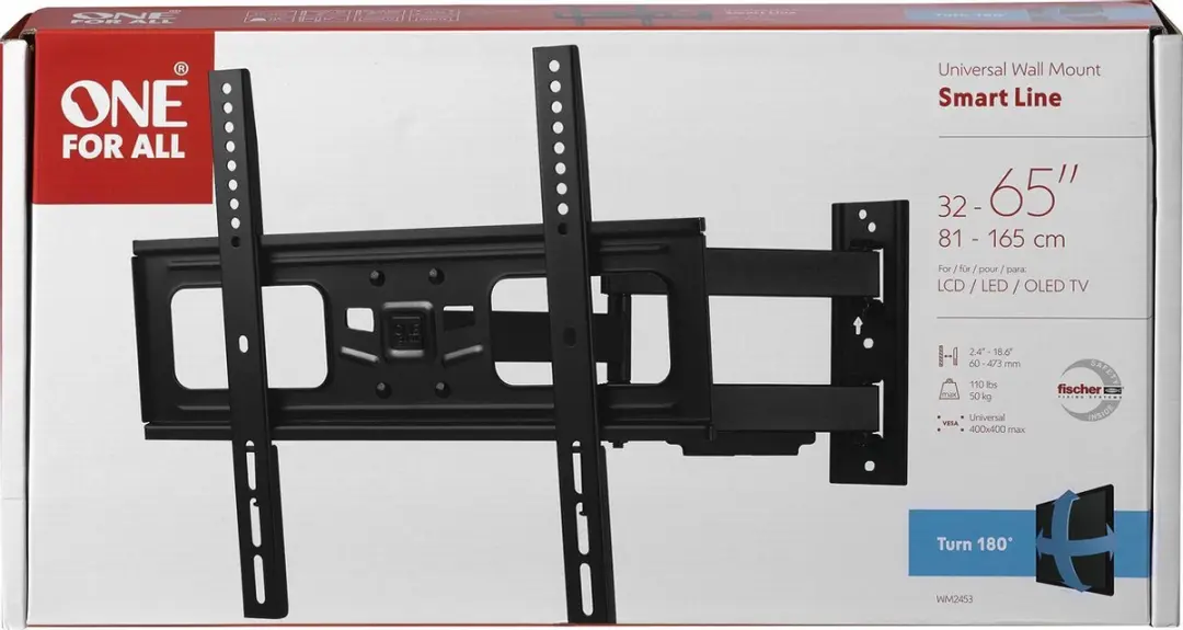 One For All WM2453 Vesa Muurbeugel - Draaibaar 180° - Zwart