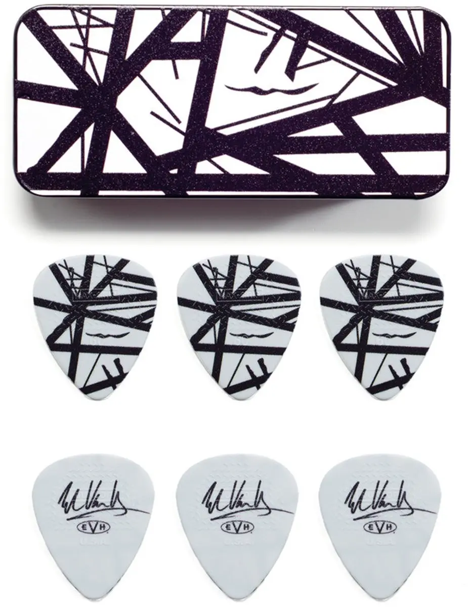 Dunlop EVH PT03 Plectrumset - 6 Stuks - Wit met zwarte strepen