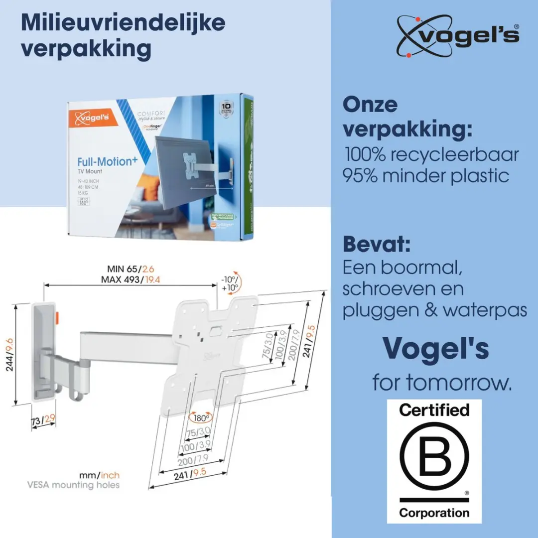 Vogel's COMFORT TVM 3245 TV-Beugel 19-43" - Wit - 15kg - VESA 200x200