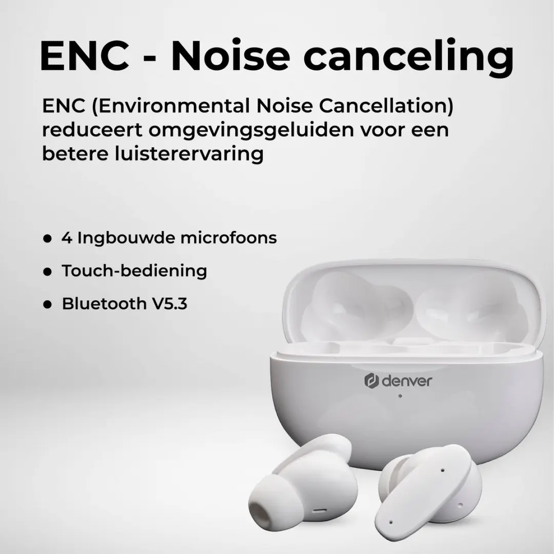 Denver TWE49ENC Draadloze Oordopjes - Noise Cancelling - Wit