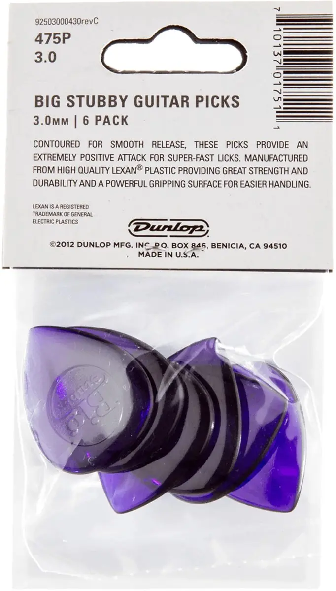 Dunlop 475P3 Big Stubby Plectrum 3.0mm - 6 Stuks