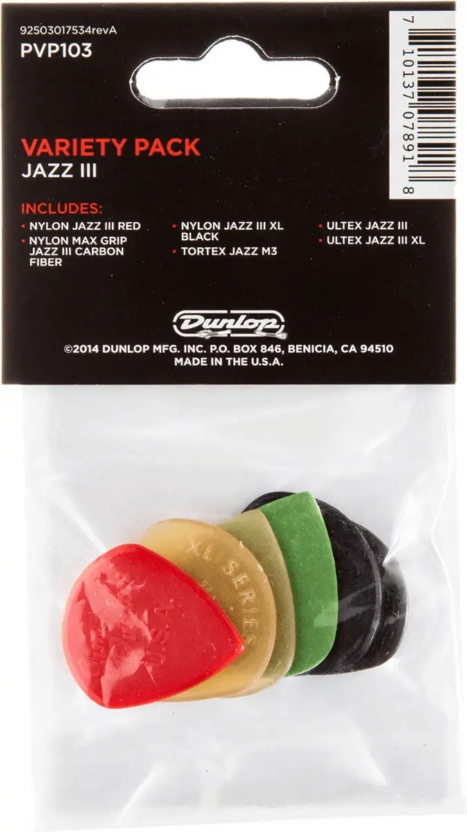 Dunlop PVP103 Jazz III Plectrum - Medium/Heavy - 6 Stuks