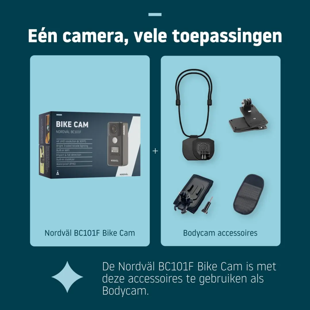 Nordväl BC101F Bodycam 4K - 8.5MP - 10 uur - Zwart