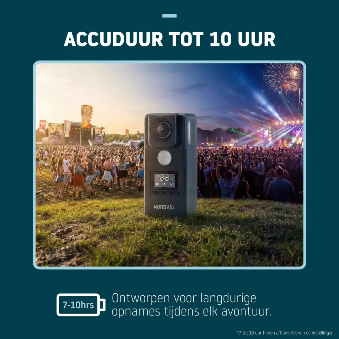 Nordväl BC101F Bodycam 4K - 8.5MP - 10 uur - Zwart