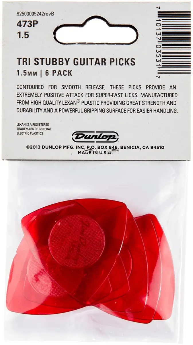 Dunlop Plek. Stubby Triangle 1,50mm - 6 Stuks Rood