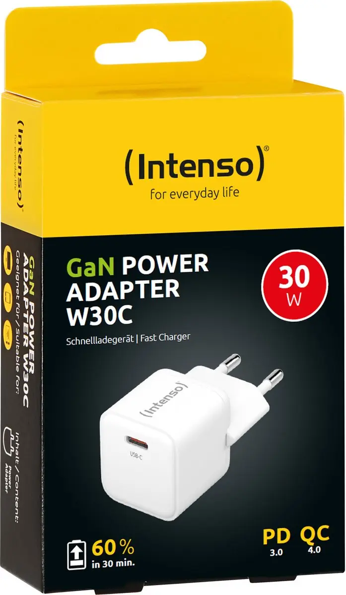 Intenso W30C 30W GaN USB-C Adapter - Wit - afbeelding 6 van 6