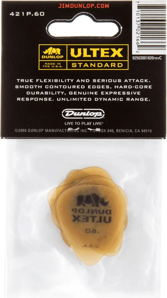 Dunlop 421P60 Ultex Plectrum 0.60mm - 6 Stuks