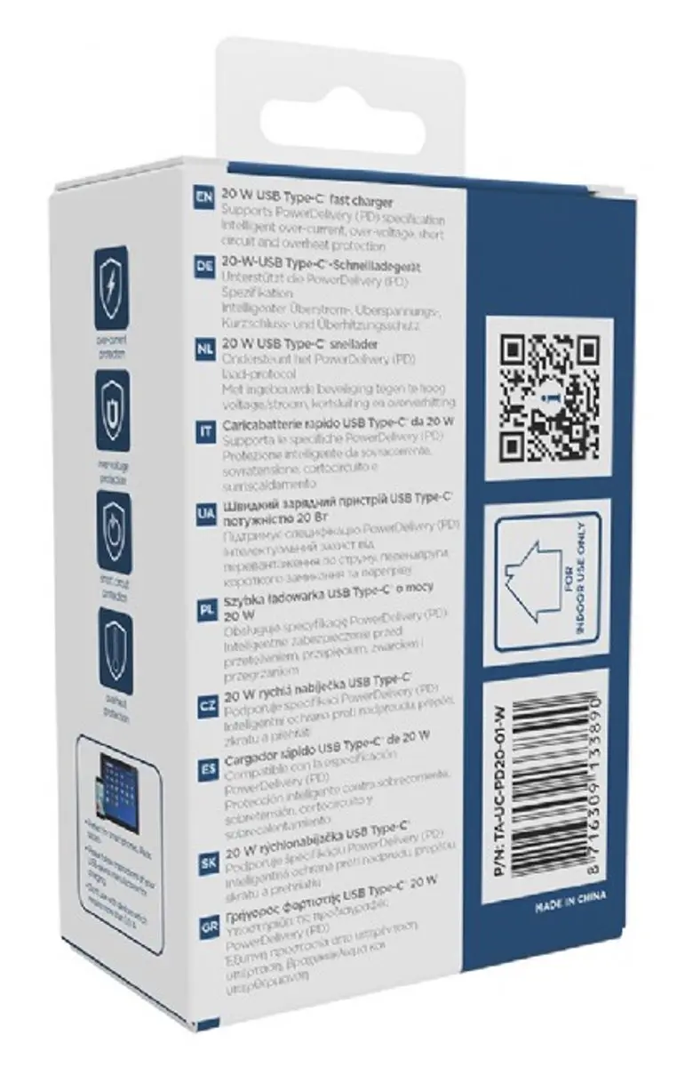 Gembird USB-C Snellader 20W TA-UC-PD20-01-W - Wit