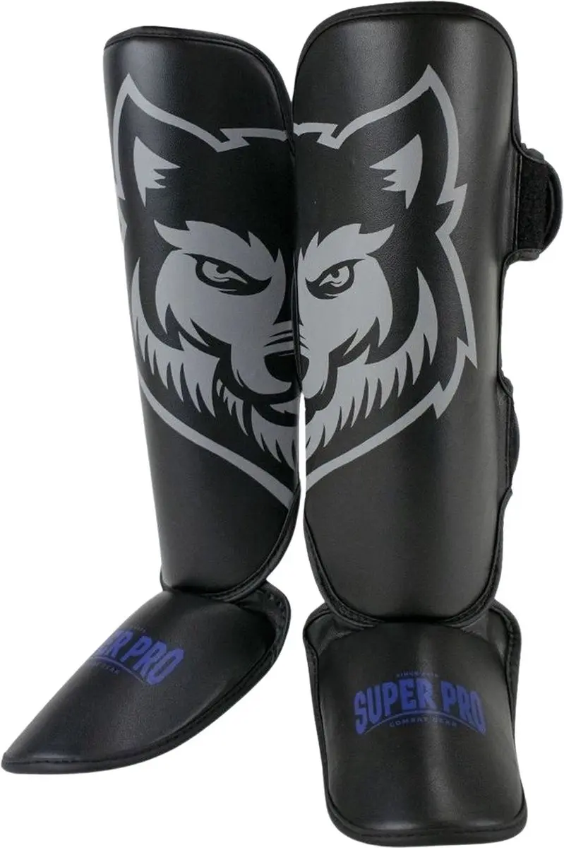 Super Pro Wolf Scheenbeschermers Junior XXXS - Zwart/Grijs/Blauw