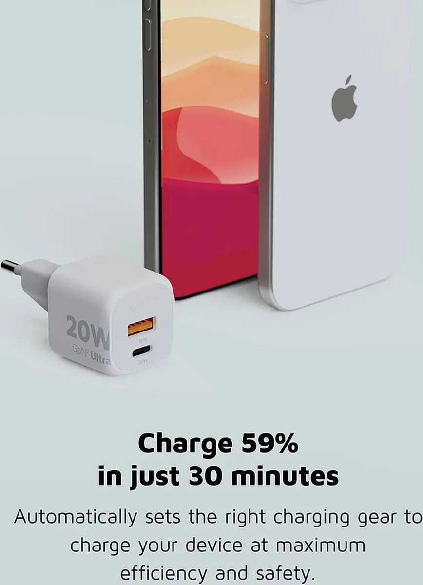 Xtorm GaN2 Ultra 20W Snellader XEC020 - USB-C & USB-A - Wit - afbeelding 6 van 6