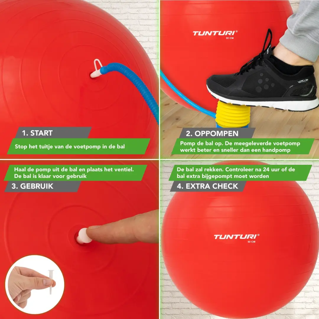 Tunturi Anti Burst Fitnessbal 90cm - 220kg - Rood