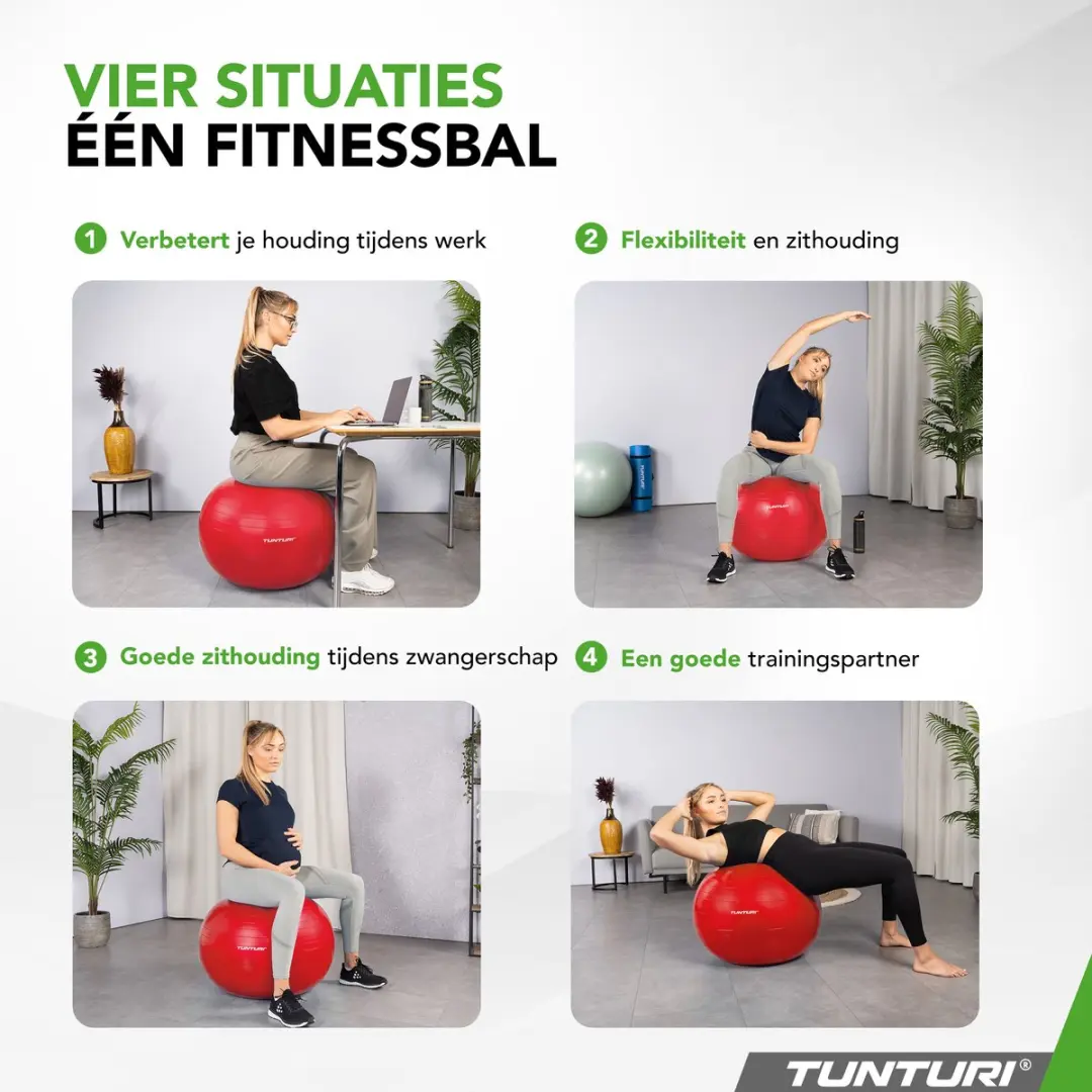 Tunturi Anti Burst Fitnessbal 90cm - 220kg - Rood