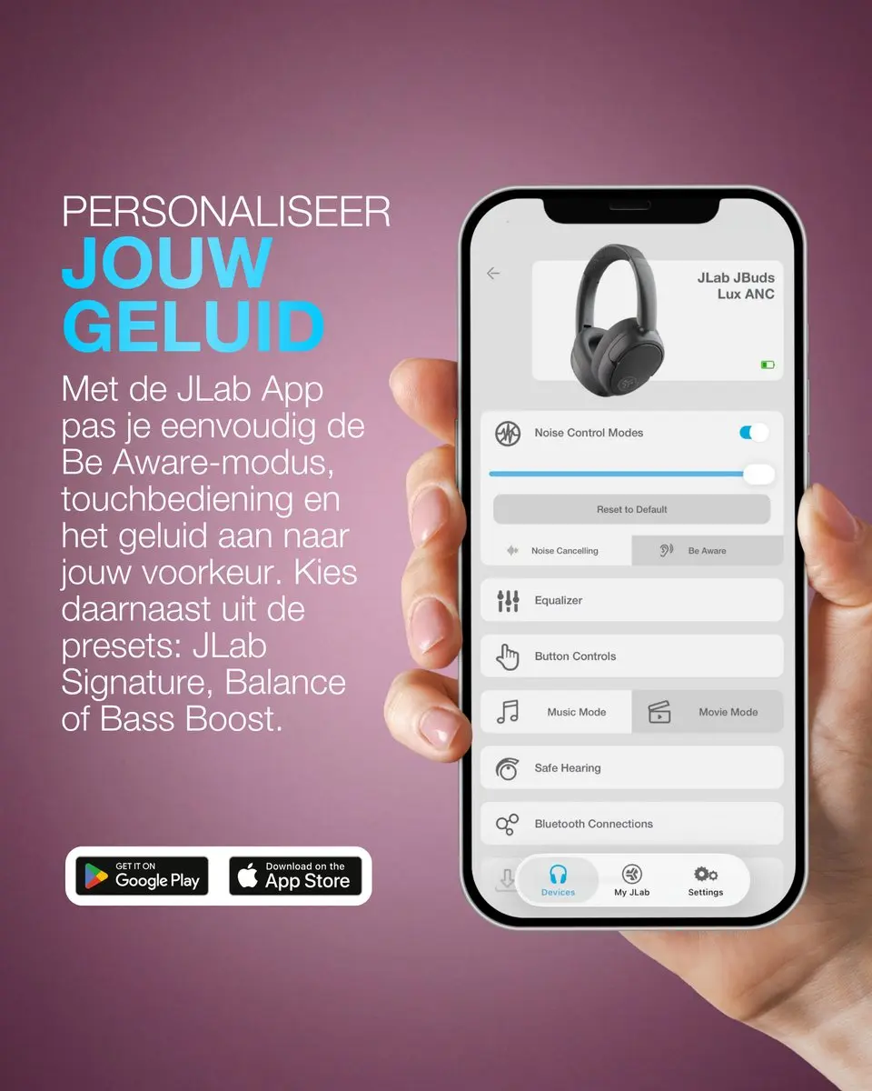 JLab Jbuds Lux ANC IEUHBJLUXANC Draadloze Koptelefoon - 70 uur - ANC - Mauve - afbeelding 6 van 6