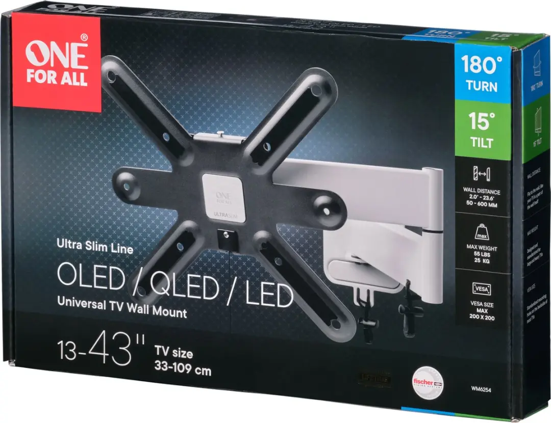 One For All WM6254 Ultra Slim TV-Beugel - Draai/Kantel - 13-43" - 25kg - VESA 200 - afbeelding 6 van 6