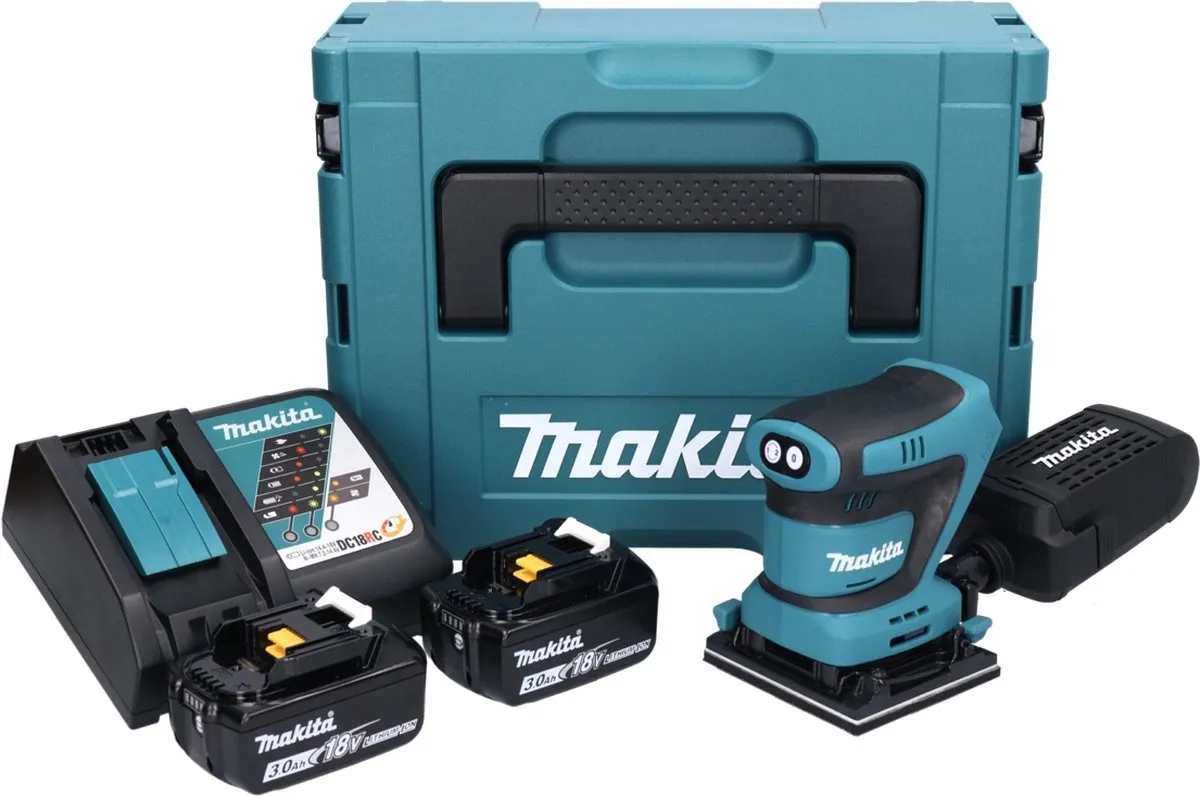 Makita DBO 480 RFJ Excentrische Schuurmachine 18V - 2x 3,0Ah + Oplader