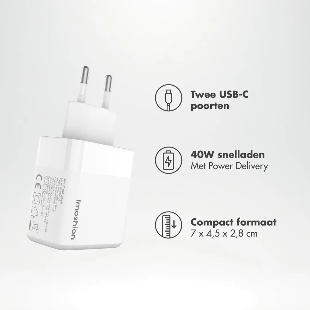 Imoshion SH00093329 USB-C Adapter 40W - 3x USB-C - Wit