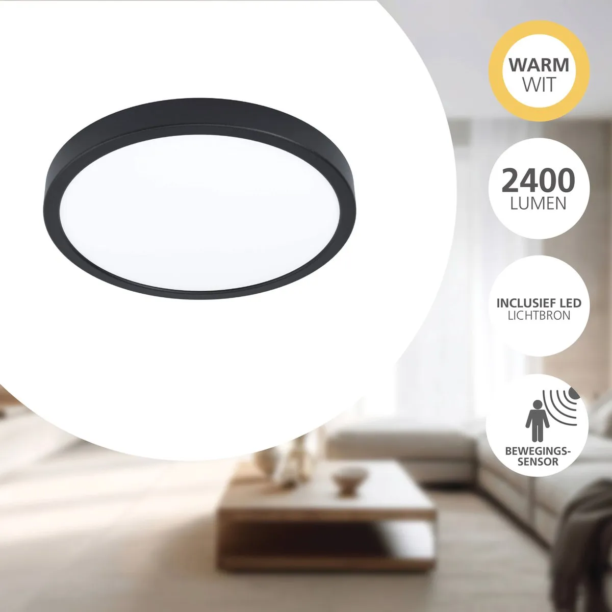 Eglo Fueva 5 Opbouwlamp LED Ø28,5cm - Zwart/Wit - Bewegingsensor - afbeelding 6 van 6