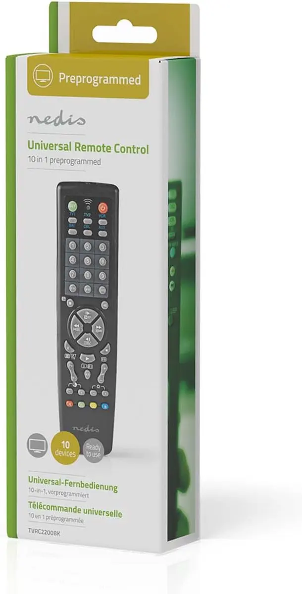 Nedis TVRC2200BK Universele Afstandsbediening - 10 Apparaten - Zwart