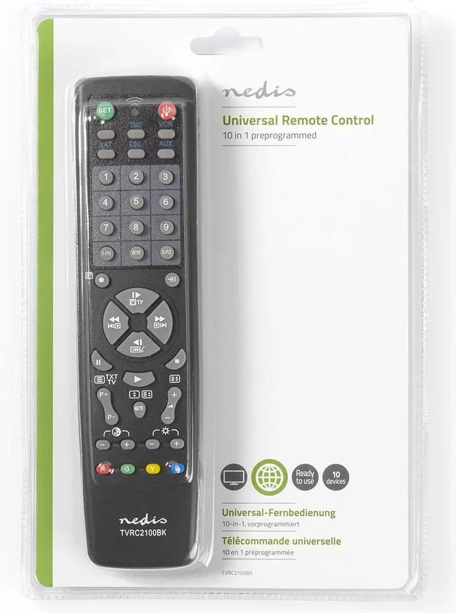 Nedis TVRC2200BK Universele Afstandsbediening - 10 Apparaten - Zwart