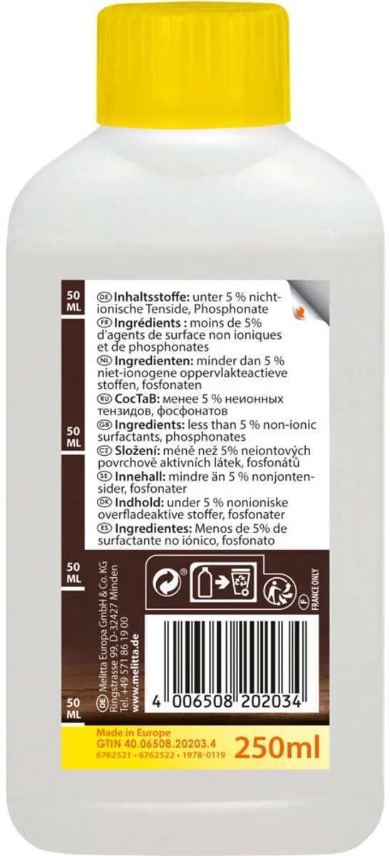 3 x Melitta - Perfect Clean – Melksysteemreiniger – Voor volautomatische espressomachines – 250 ml - Kabel - Kabels - Kabelsysteem - Kabelsysteem