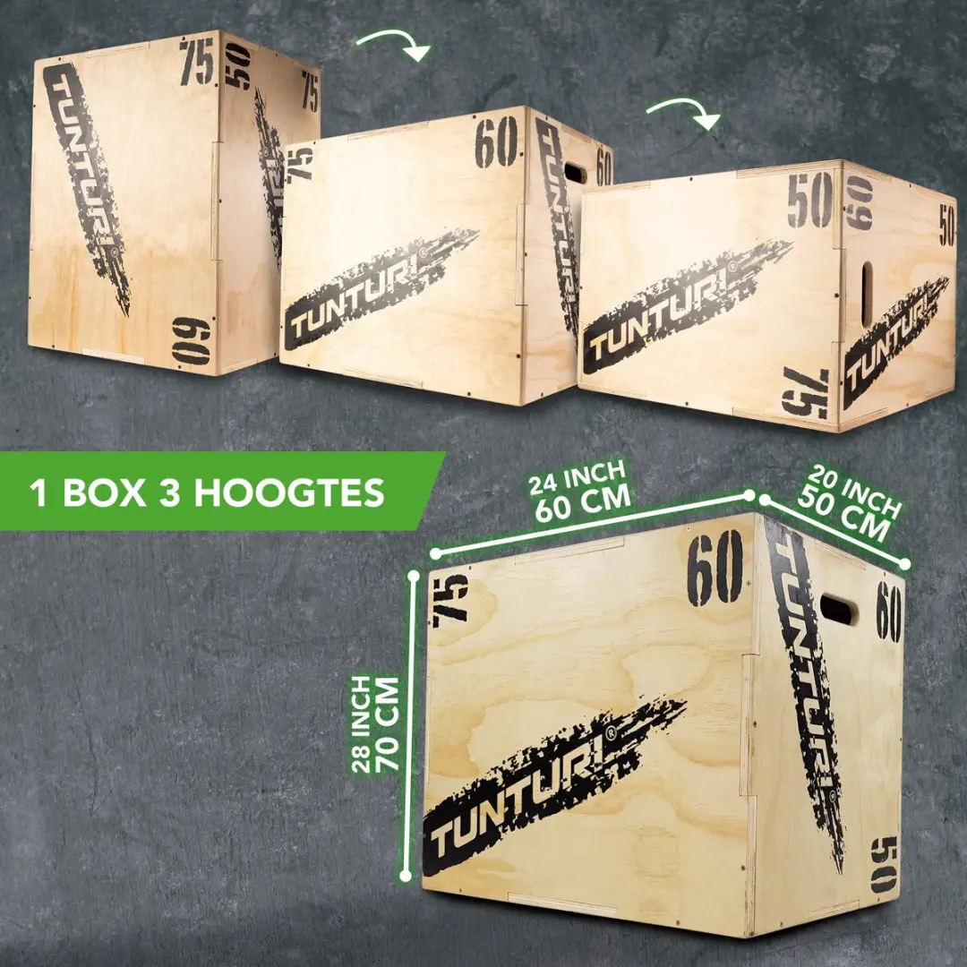 Tunturi Plyo Box 50/60/75cm - Houten Jumpbox - Zwart/Bruin