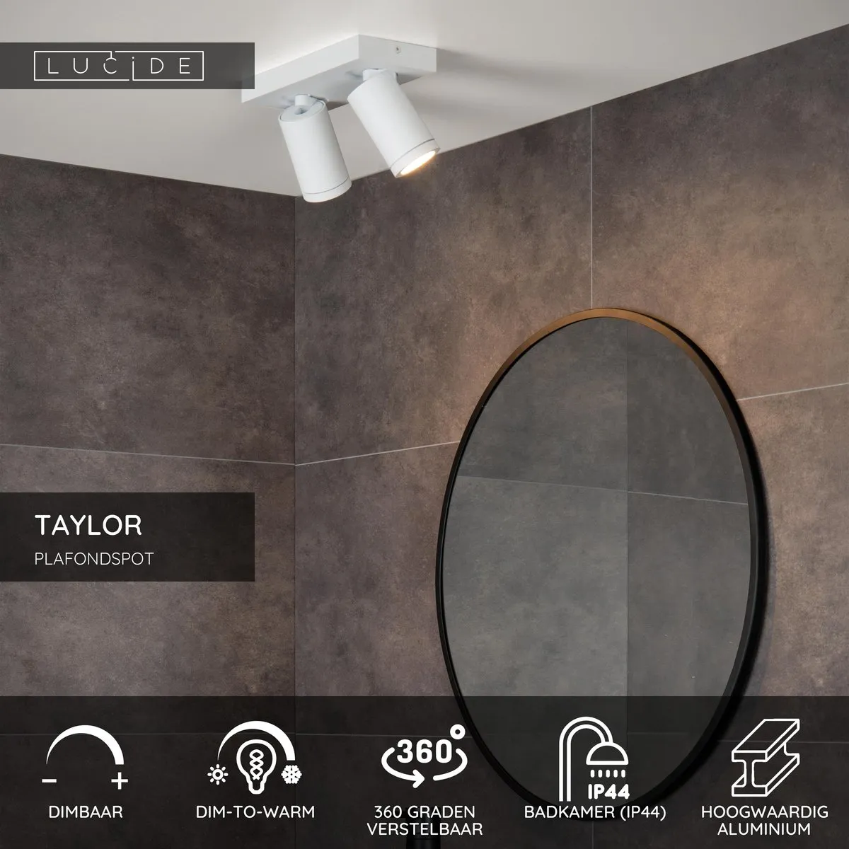 Lucide Taylor Plafondspot Badkamer LED - 2x5W 2200K/3000K - IP44 - Wit