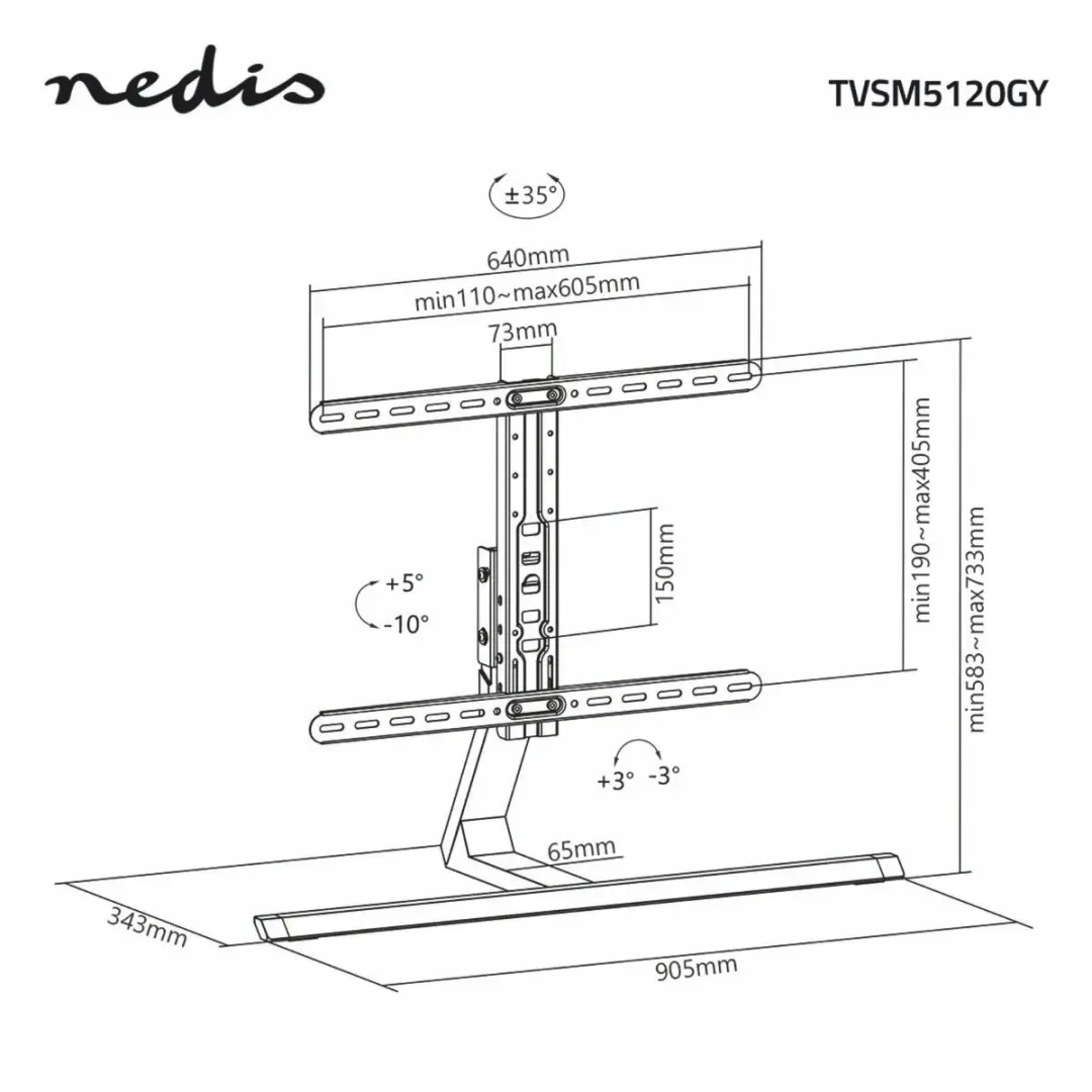 Nedis TVSM5120GY Draai- en Kantelbare TV-Standaard 75" - 40kg - Grijs