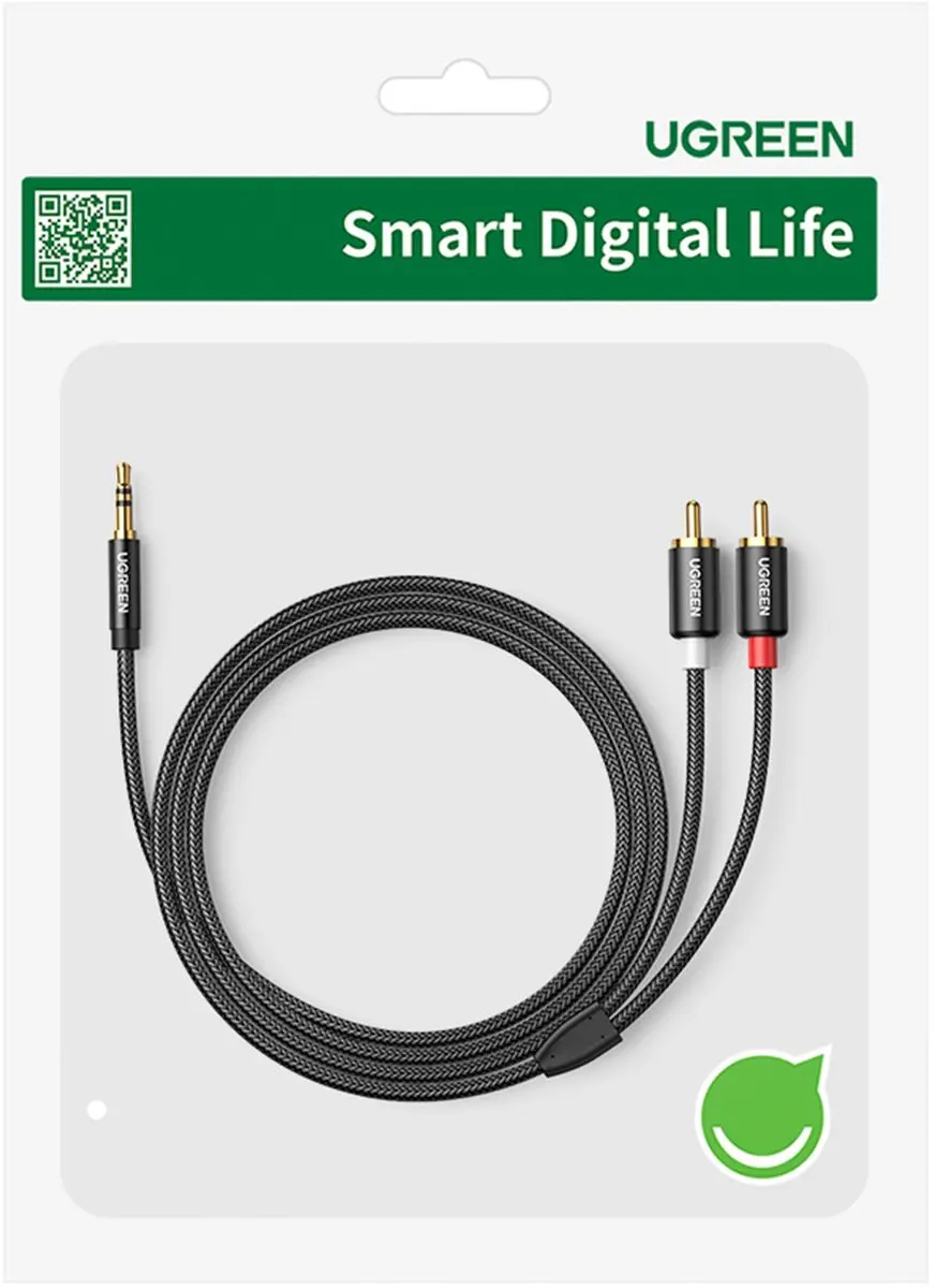 UGREEN AV116 Audiokabel 3,5mm Mini Jack naar RCA - 5m - Zwart