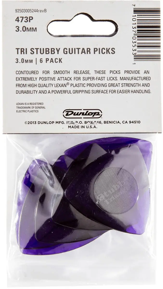Dunlop Plek. Stubby Triangle 3.00mm 6 Stuks - Donkerpaars