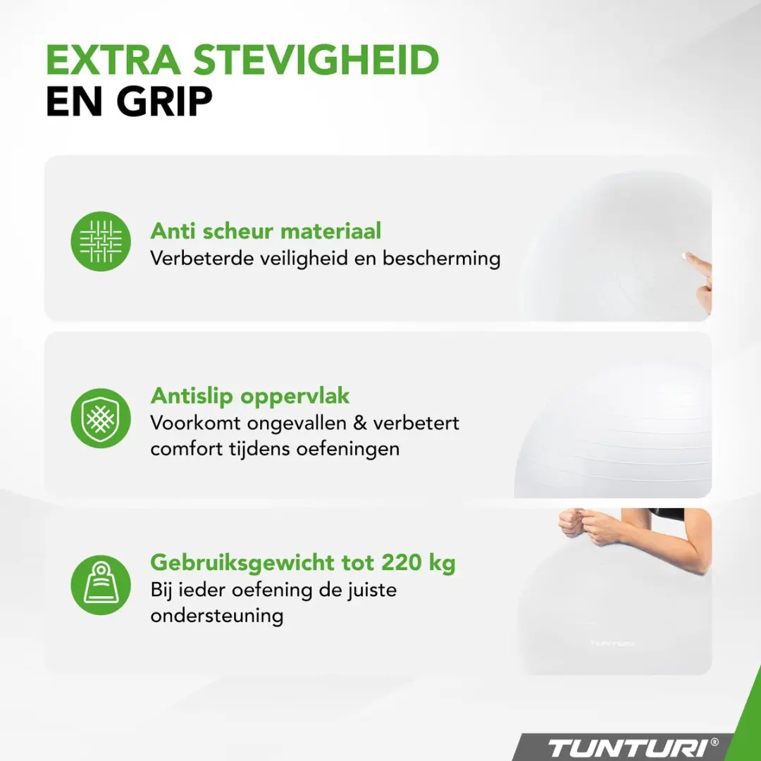 Tunturi Anti Burst Fitnessbal 65cm - Wit
