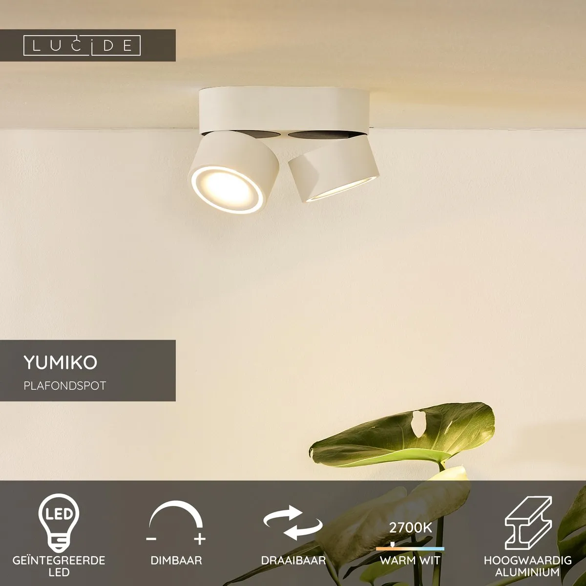 Lucide Yumiko Plafondspot - Ø7,8cm LED 2x10W 2700K Wit