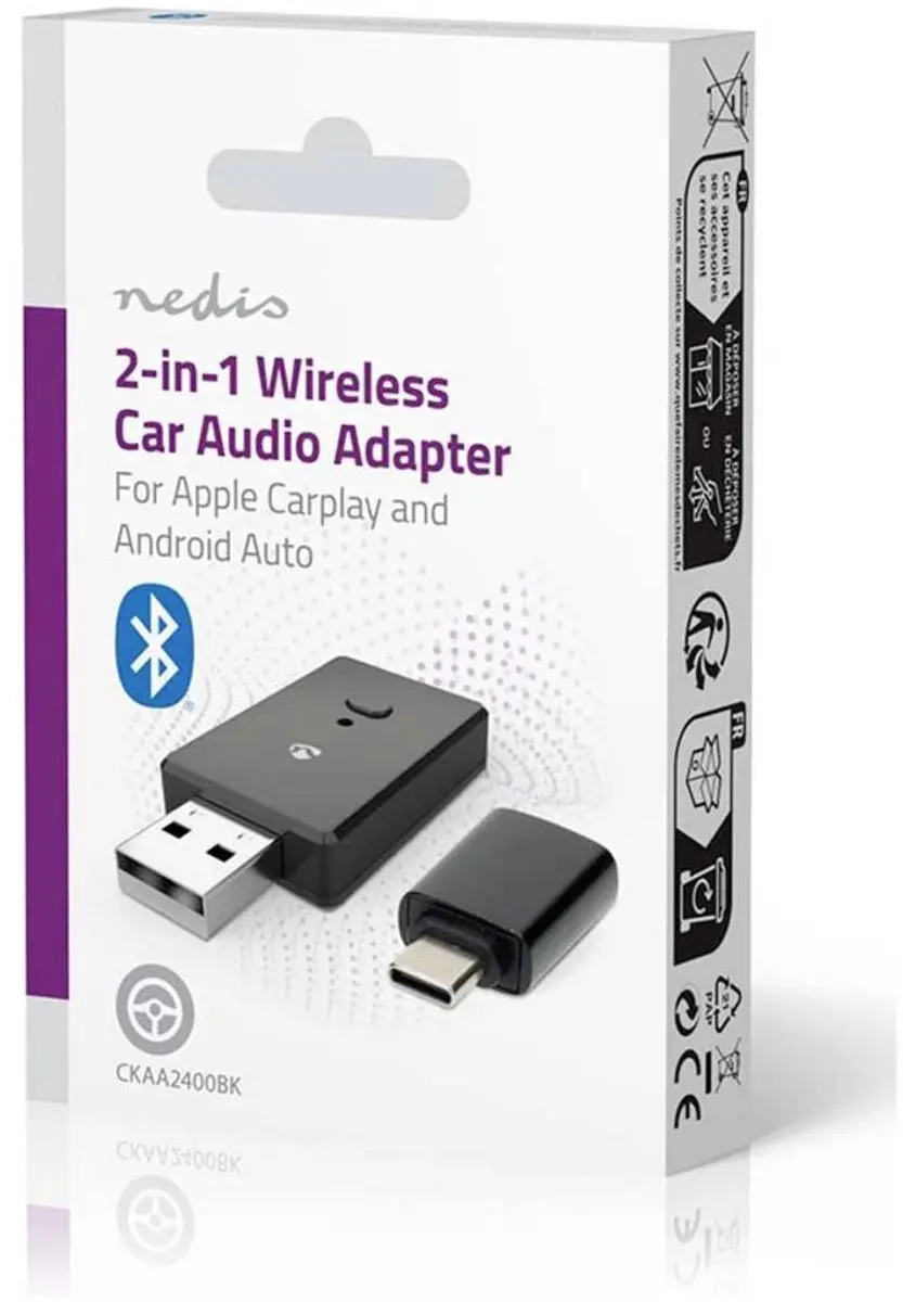 Nedis CKAA2400BK Wireless Car Audio Adapter - Android Auto/Apple CarPlay - Zwart