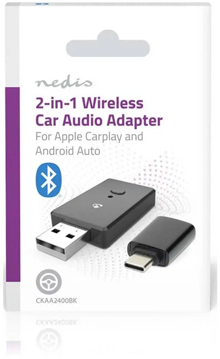 Nedis CKAA2400BK Wireless Car Audio Adapter - Android Auto/Apple CarPlay - Zwart